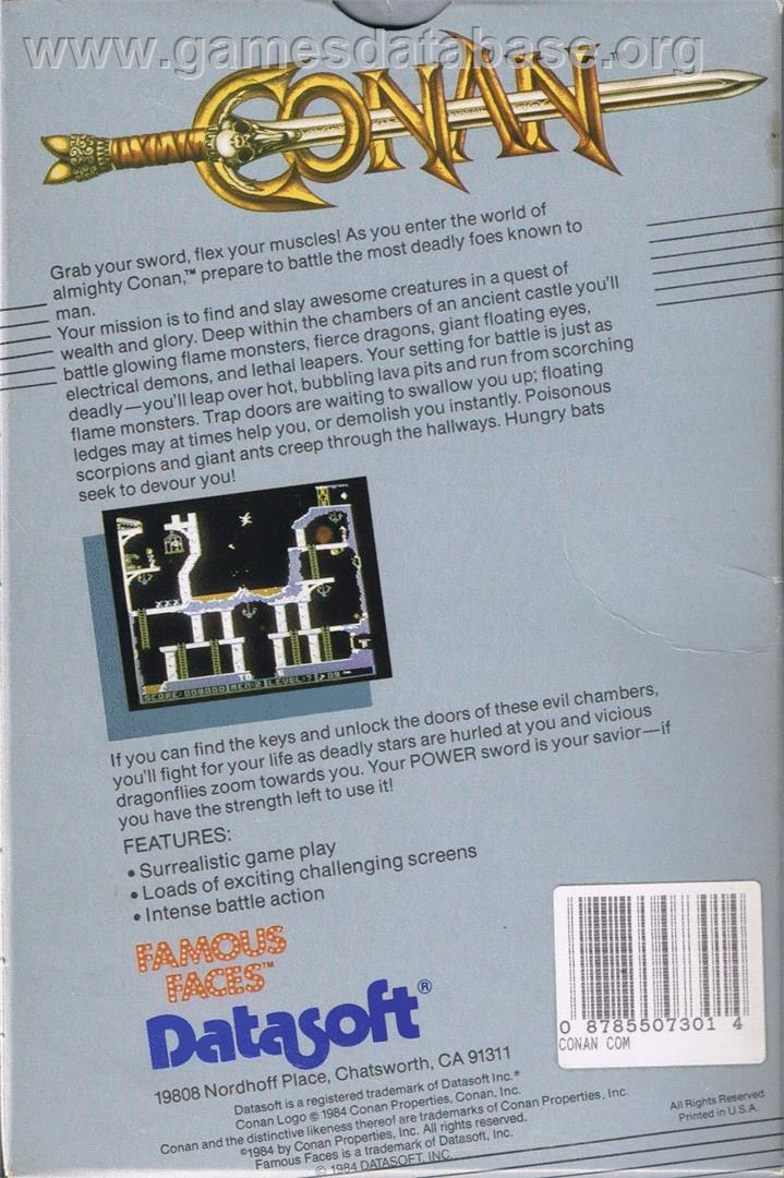 Conan (Datasoft) - Commodore 64 - Artwork - Box Back