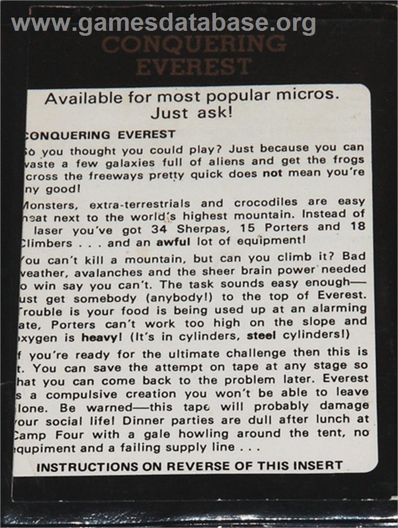 Conquering Everest - Commodore 64 - Artwork - Box Back