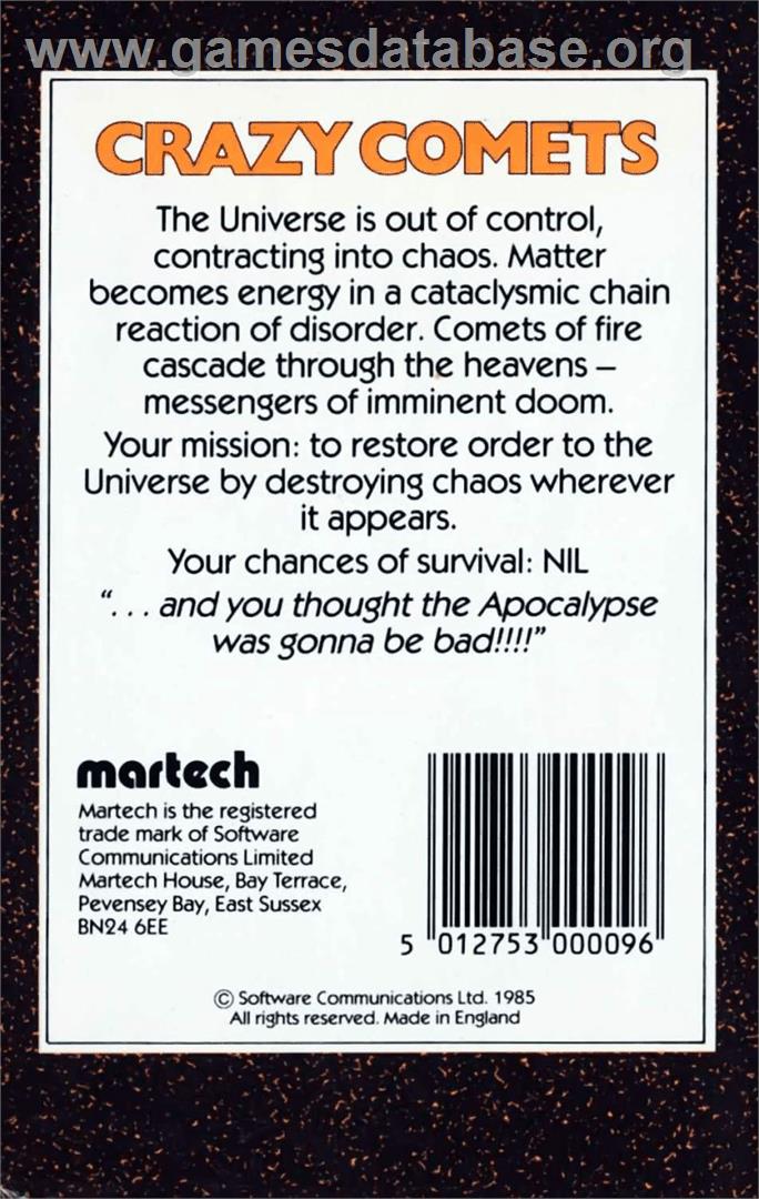 Crazy Comets - Commodore 64 - Artwork - Box Back
