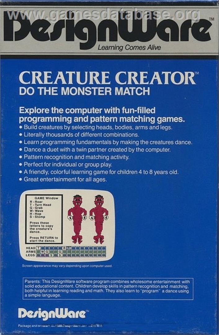 Creature Creator - Commodore 64 - Artwork - Box Back