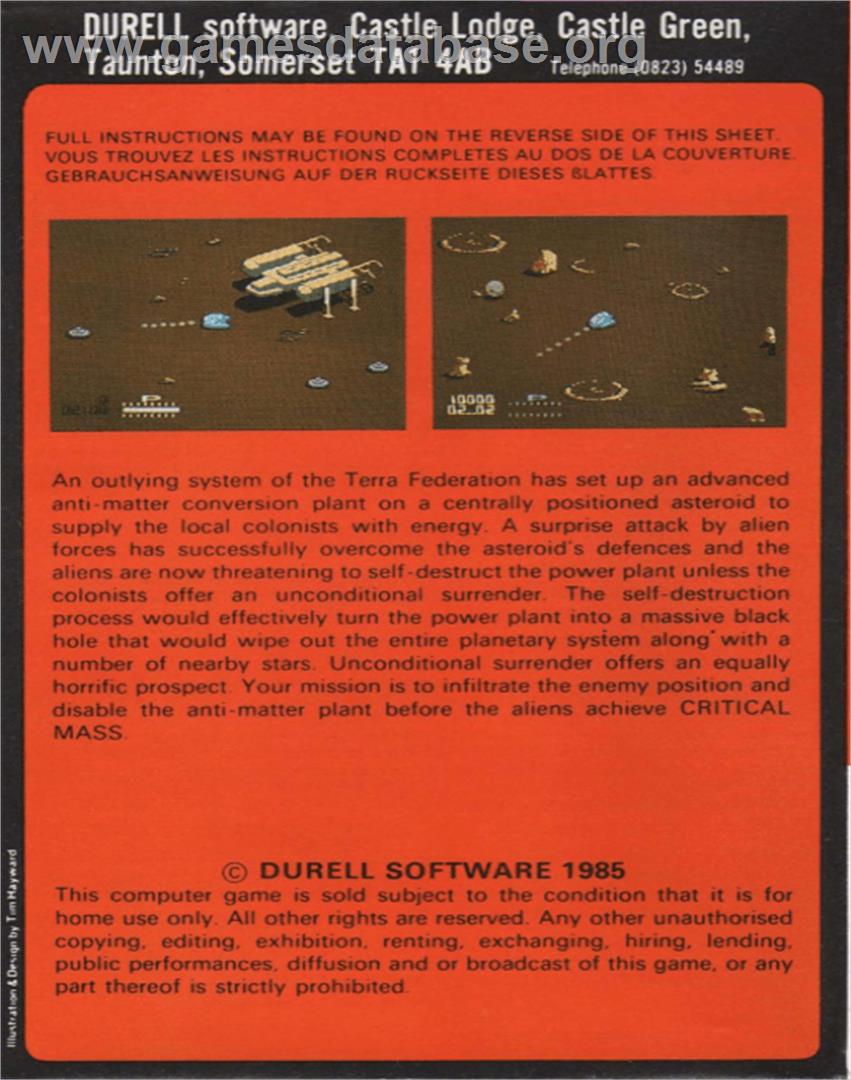 Critical Mass (Durell Software) - Commodore 64 - Artwork - Box Back