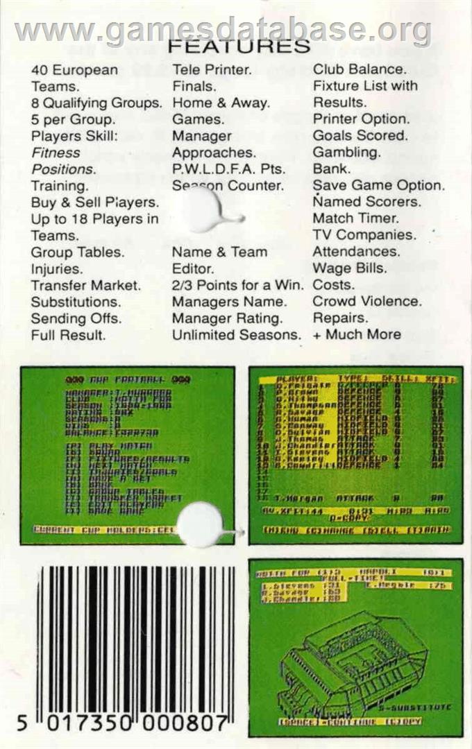 Cup Football - Commodore 64 - Artwork - Box Back