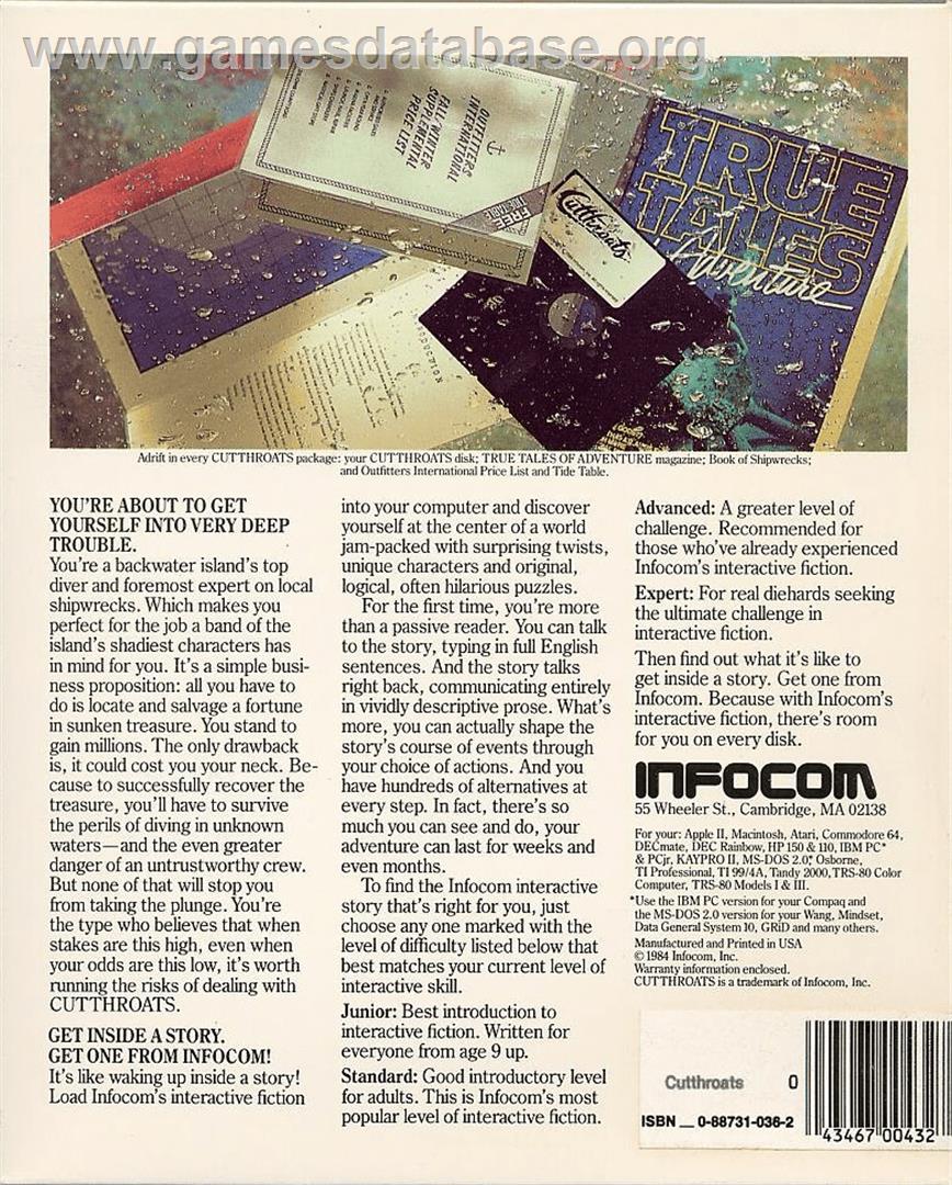 Cutthroats - Commodore 64 - Artwork - Box Back