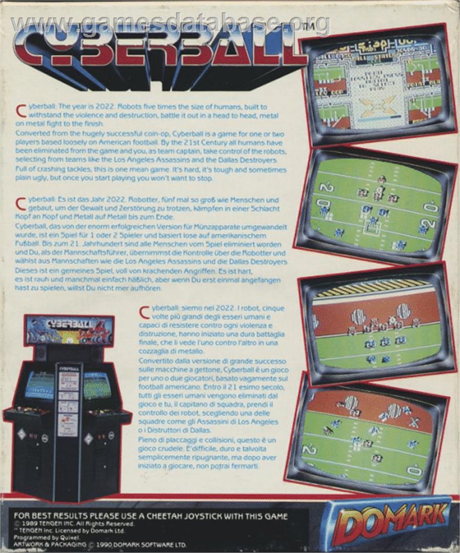 Cyberball - Commodore 64 - Artwork - Box Back