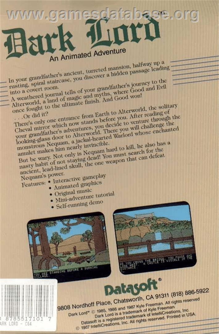Dark Lord - Commodore 64 - Artwork - Box Back