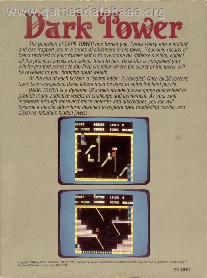 Dark Tower (CP Verlag) - Commodore 64 - Artwork - Box Back
