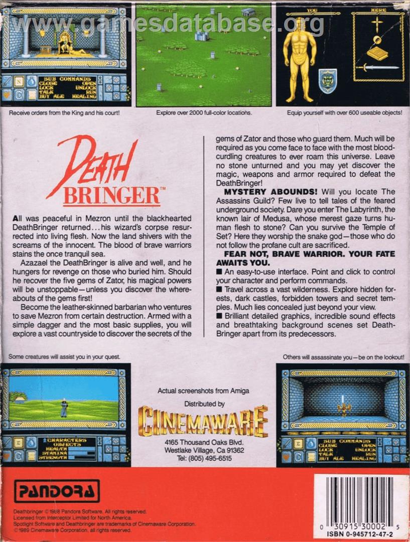 Death Bringer - Commodore 64 - Artwork - Box Back