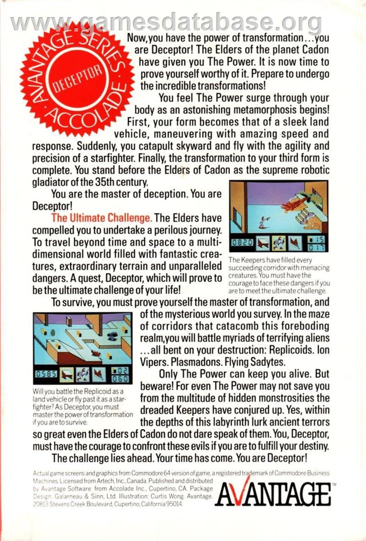 Deceptor - Commodore 64 - Artwork - Box Back