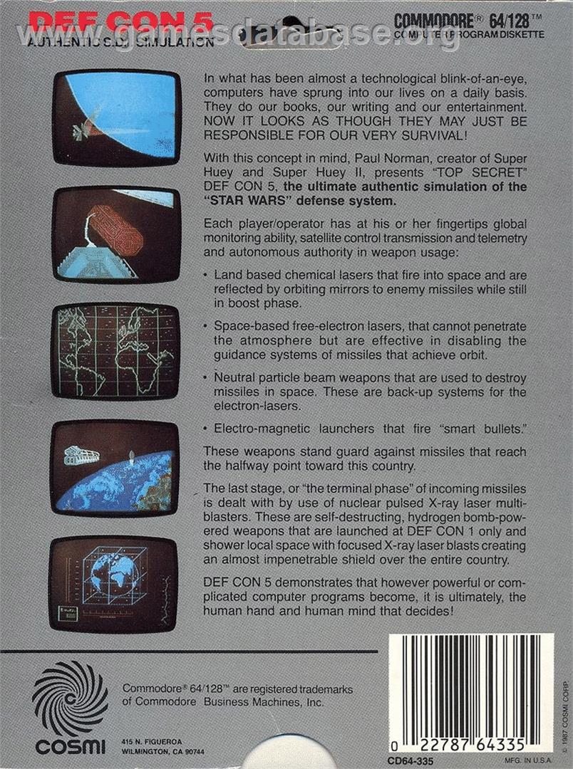 Def Con 5 - Commodore 64 - Artwork - Box Back