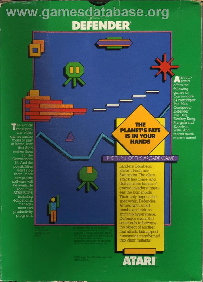 Defender (Magna Media) - Commodore 64 - Artwork - Box Back