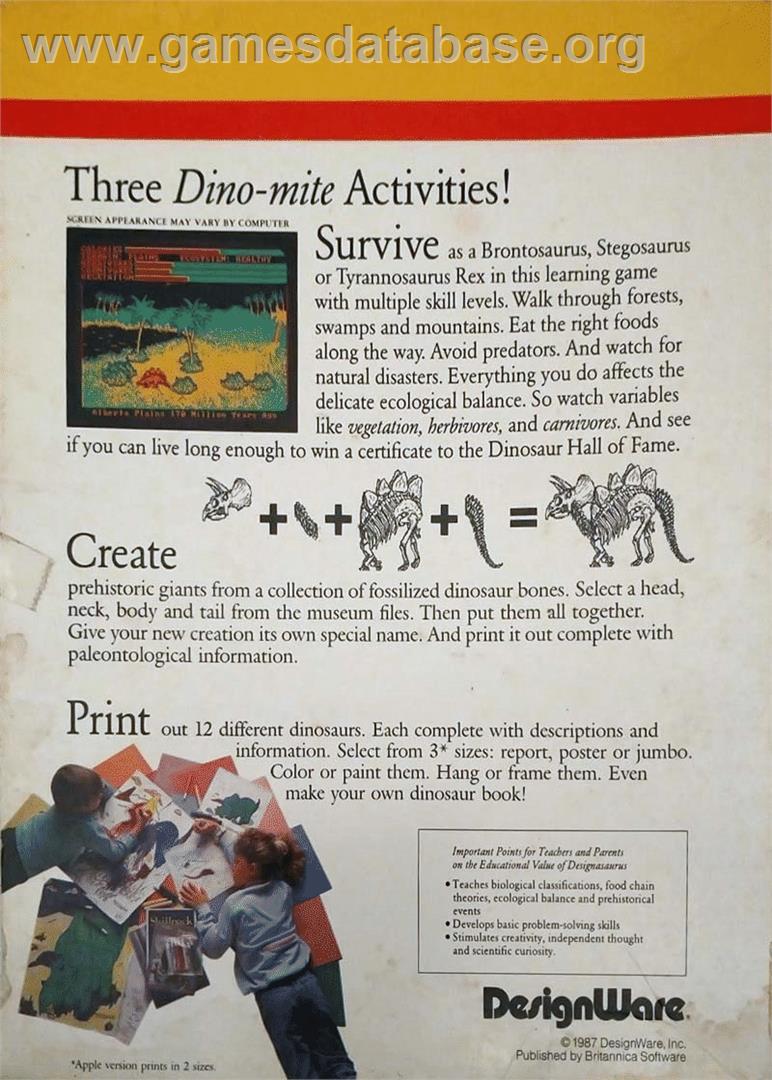 Designasaurus - Commodore 64 - Artwork - Box Back