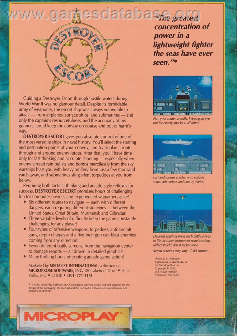 Destroyer Escort - Commodore 64 - Artwork - Box Back