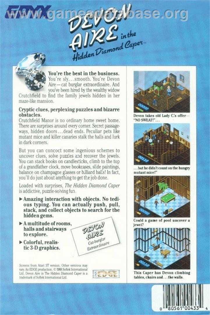 Devon Aire in the Hidden Diamond Caper - Commodore 64 - Artwork - Box Back