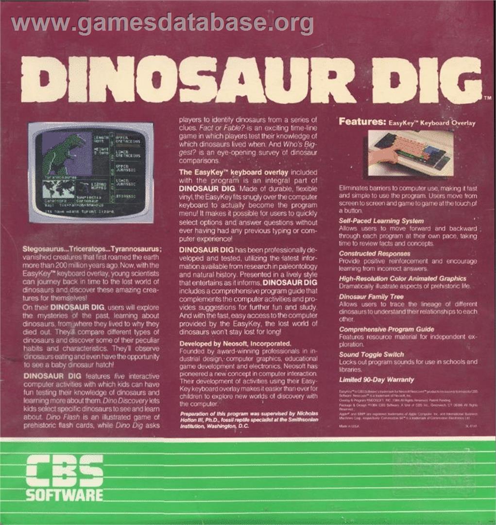 Dinosaur Dig - Commodore 64 - Artwork - Box Back