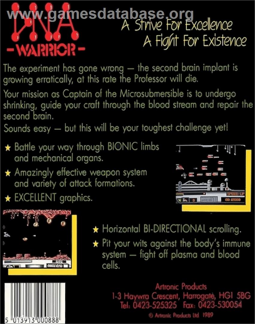 Dna Warrior - Commodore 64 - Artwork - Box Back