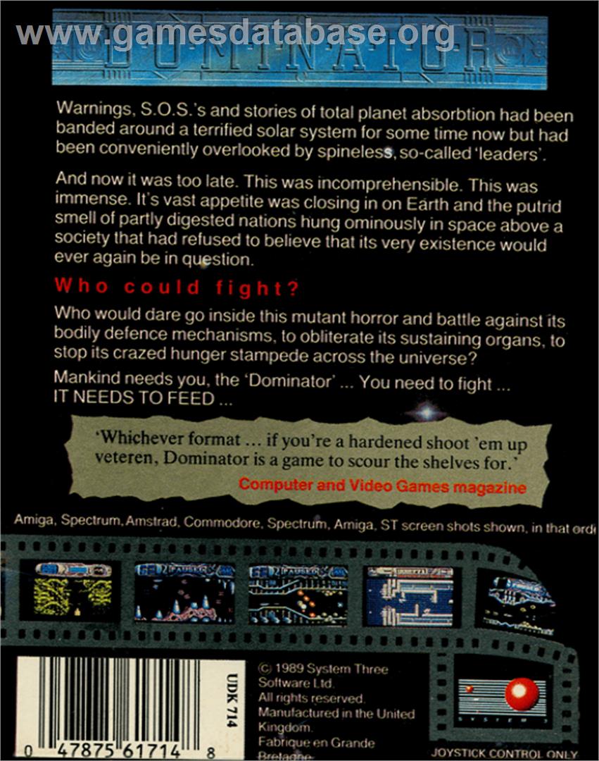 Dominator (Loadstar) - Commodore 64 - Artwork - Box Back