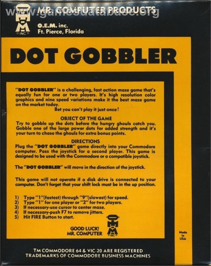Dot Gobbler - Commodore 64 - Artwork - Box Back