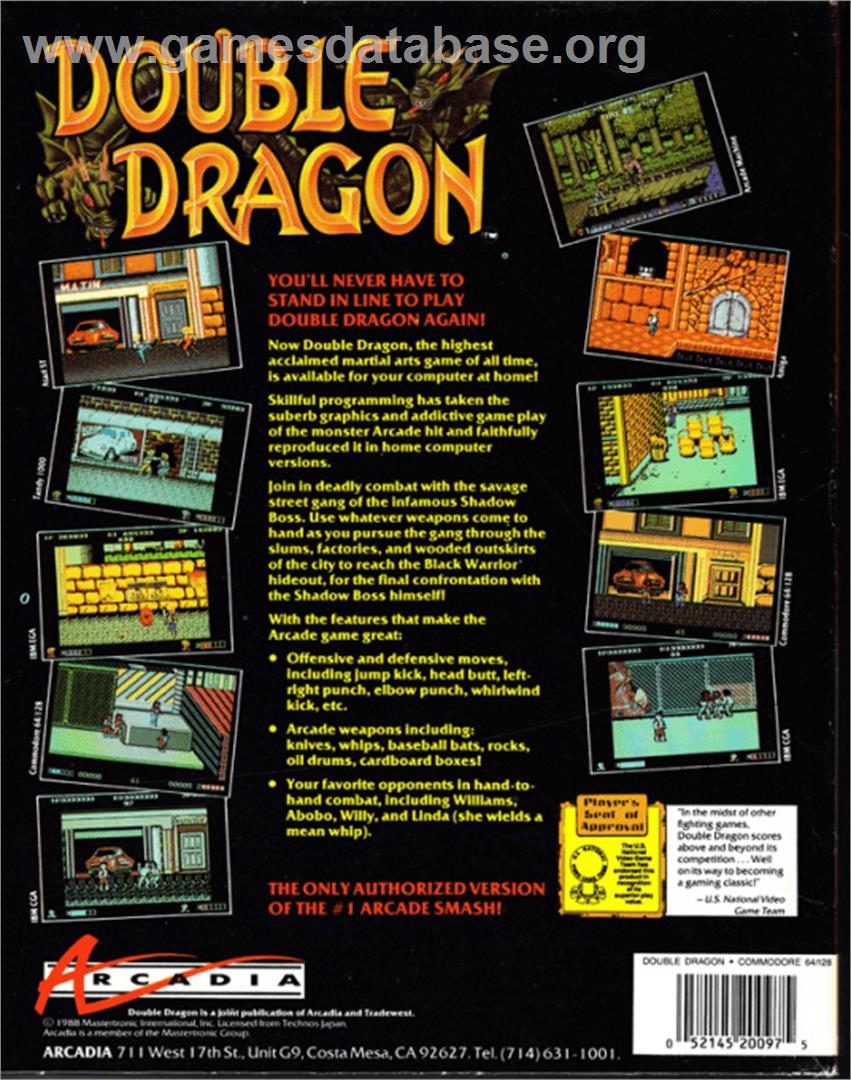 Double Dragon - Commodore 64 - Artwork - Box Back