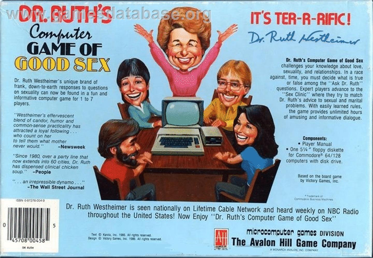 Dr. Ruth's Computer Game of Good Sex - Commodore 64 - Artwork - Box Back
