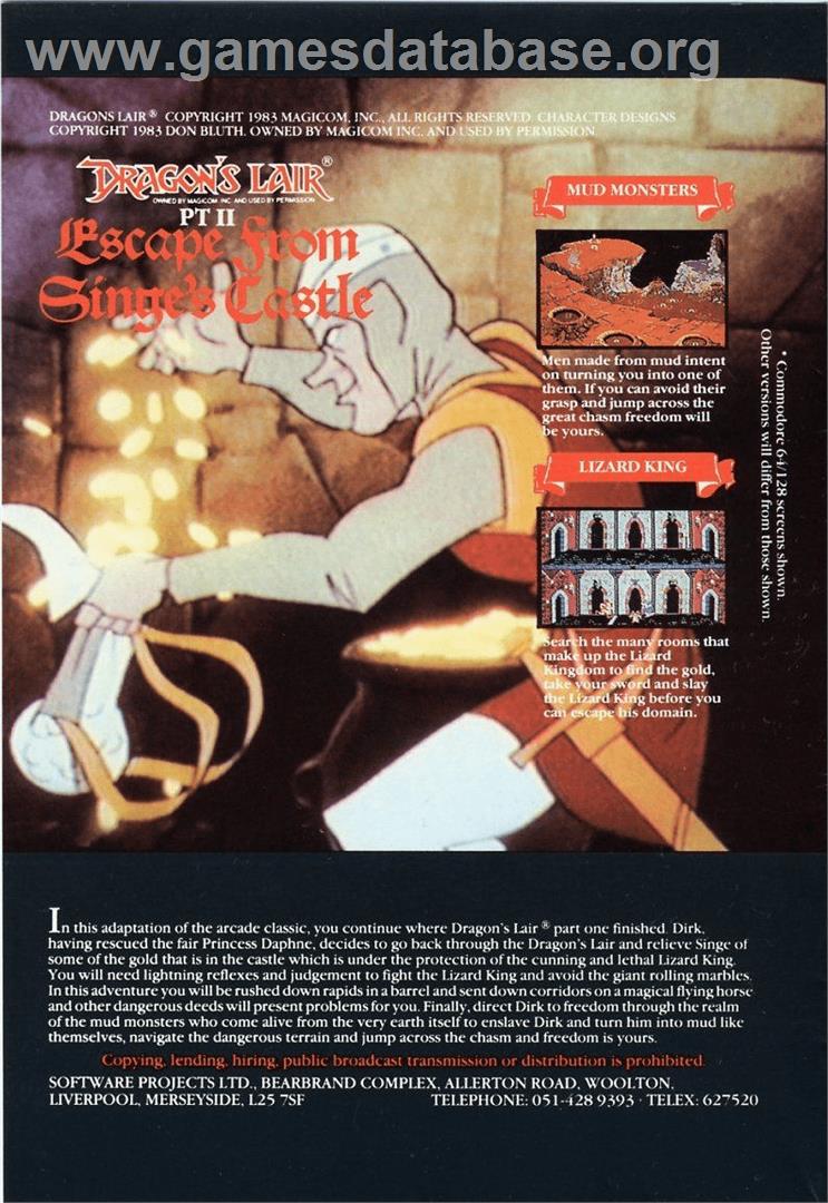 Dragon's Lair II: Escape from Singe's Castle - Commodore 64 - Artwork - Box Back