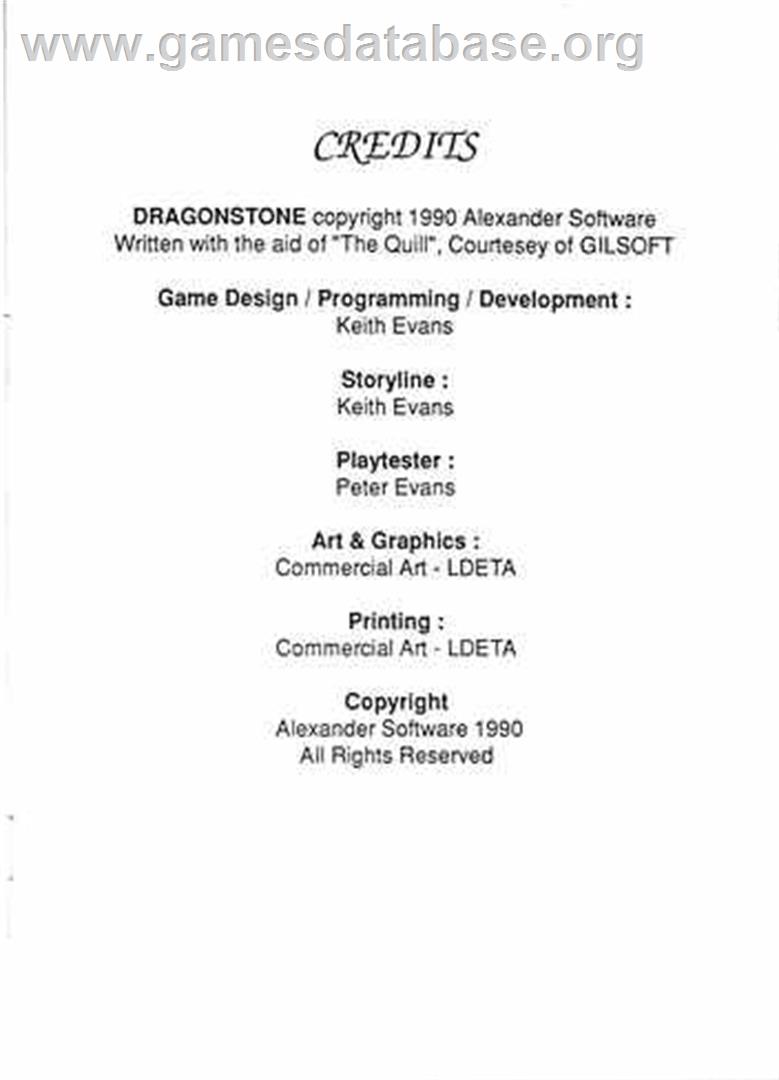 Dragonstone - The Quest - Commodore 64 - Artwork - Box Back
