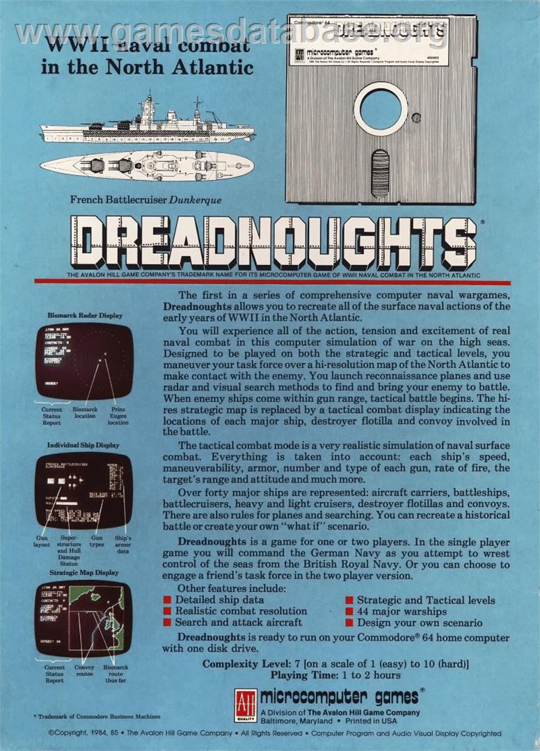 Dreadnoughts - Commodore 64 - Artwork - Box Back