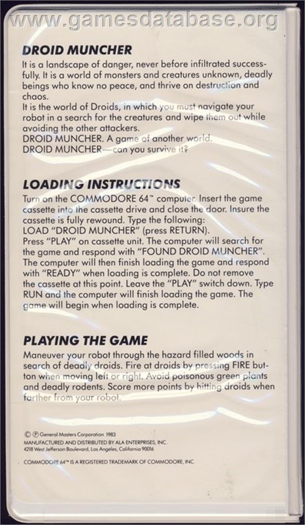 Droid Muncher - Commodore 64 - Artwork - Box Back