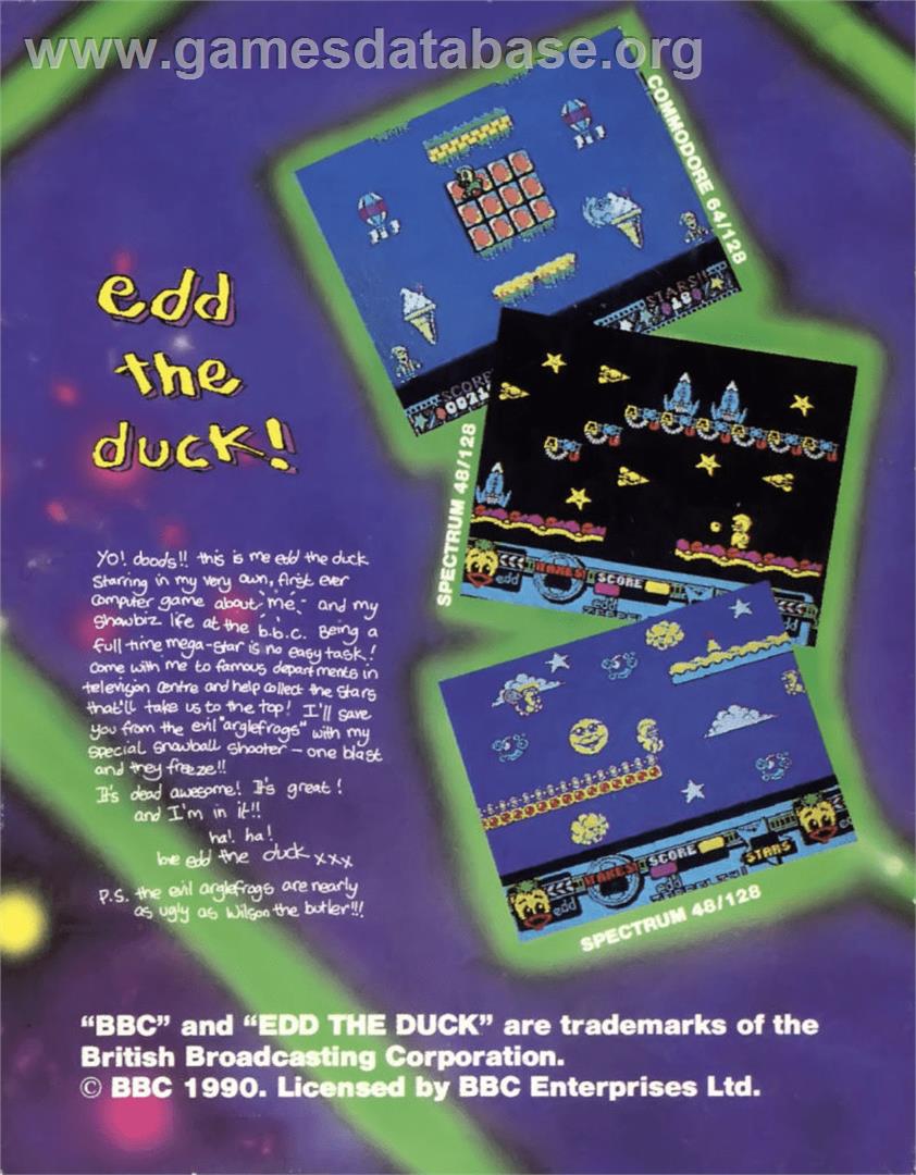 Edd the Duck! - Commodore 64 - Artwork - Box Back