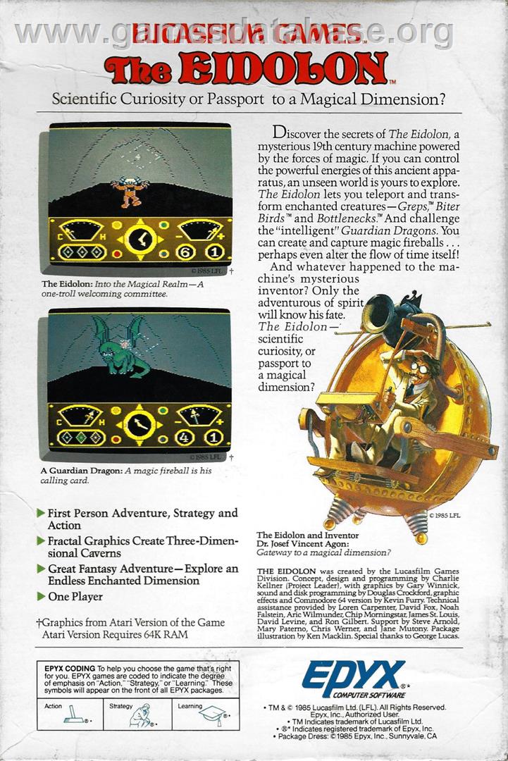 Eidolon, The - Commodore 64 - Artwork - Box Back