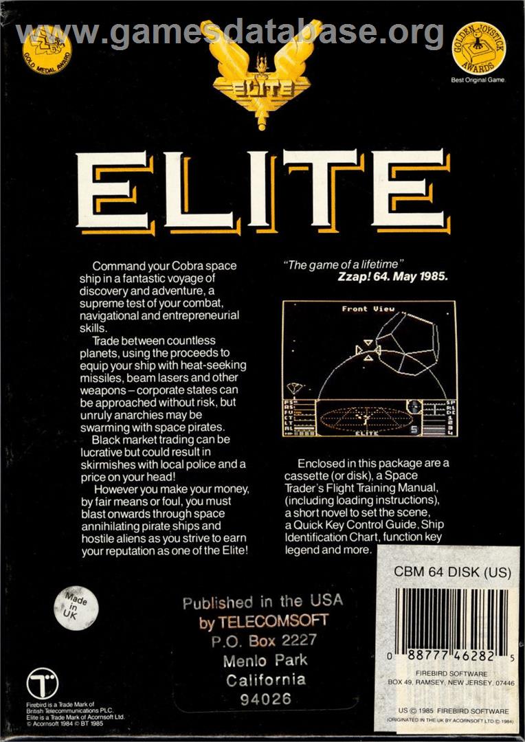 Elite - Commodore 64 - Artwork - Box Back