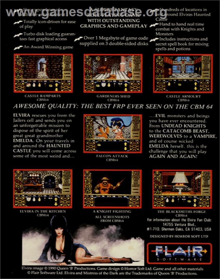 Elvira: Mistress of the Dark - Commodore 64 - Artwork - Box Back