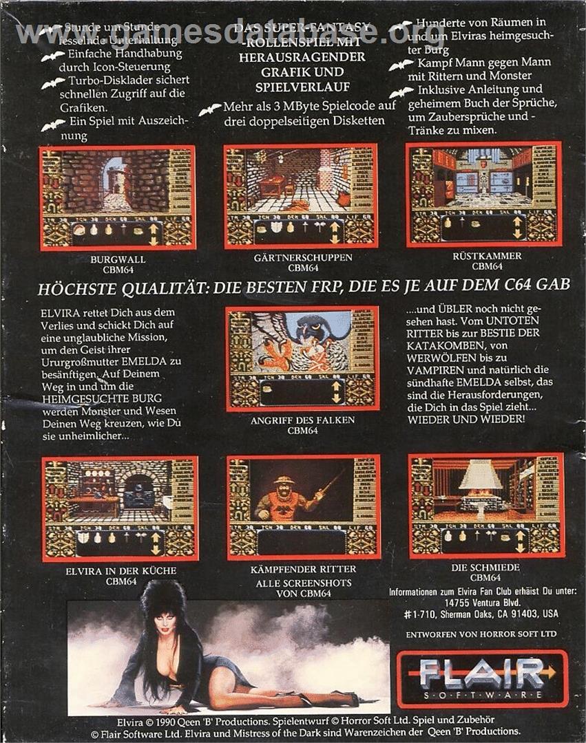 Elvira - Mistress Of The Dark - Commodore 64 - Artwork - Box Back