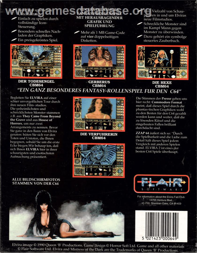 Elvira II: The Jaws of Cerberus - Commodore 64 - Artwork - Box Back