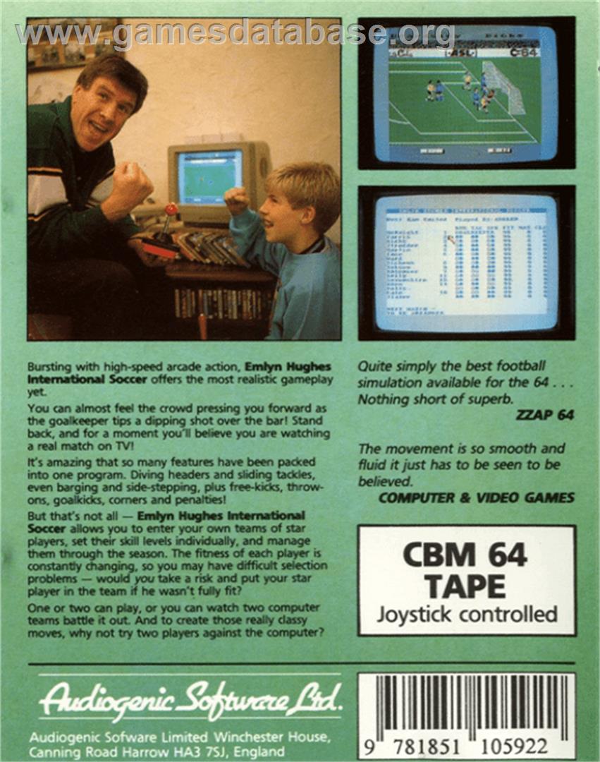 Emlyn Hughes International Soccer - Commodore 64 - Artwork - Box Back