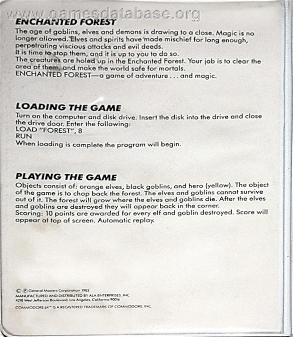 Enchanted Forest - Commodore 64 - Artwork - Box Back