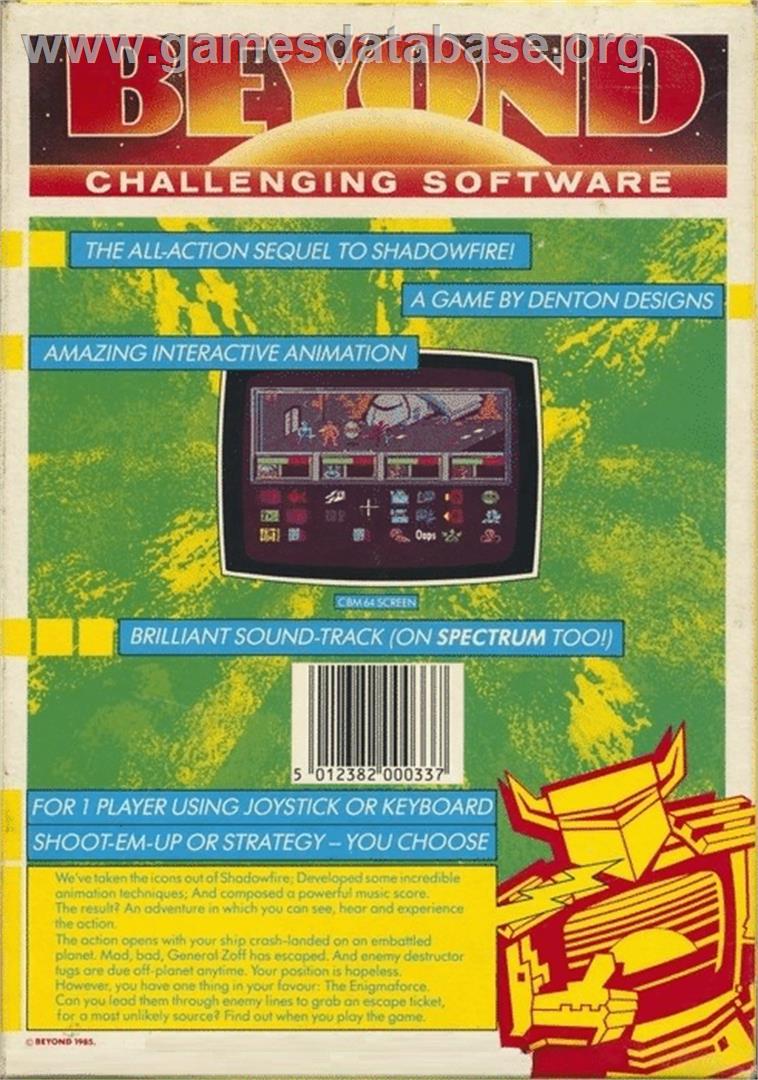 Enigma Force - Commodore 64 - Artwork - Box Back