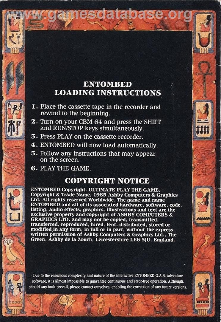 Entombed - Commodore 64 - Artwork - Box Back