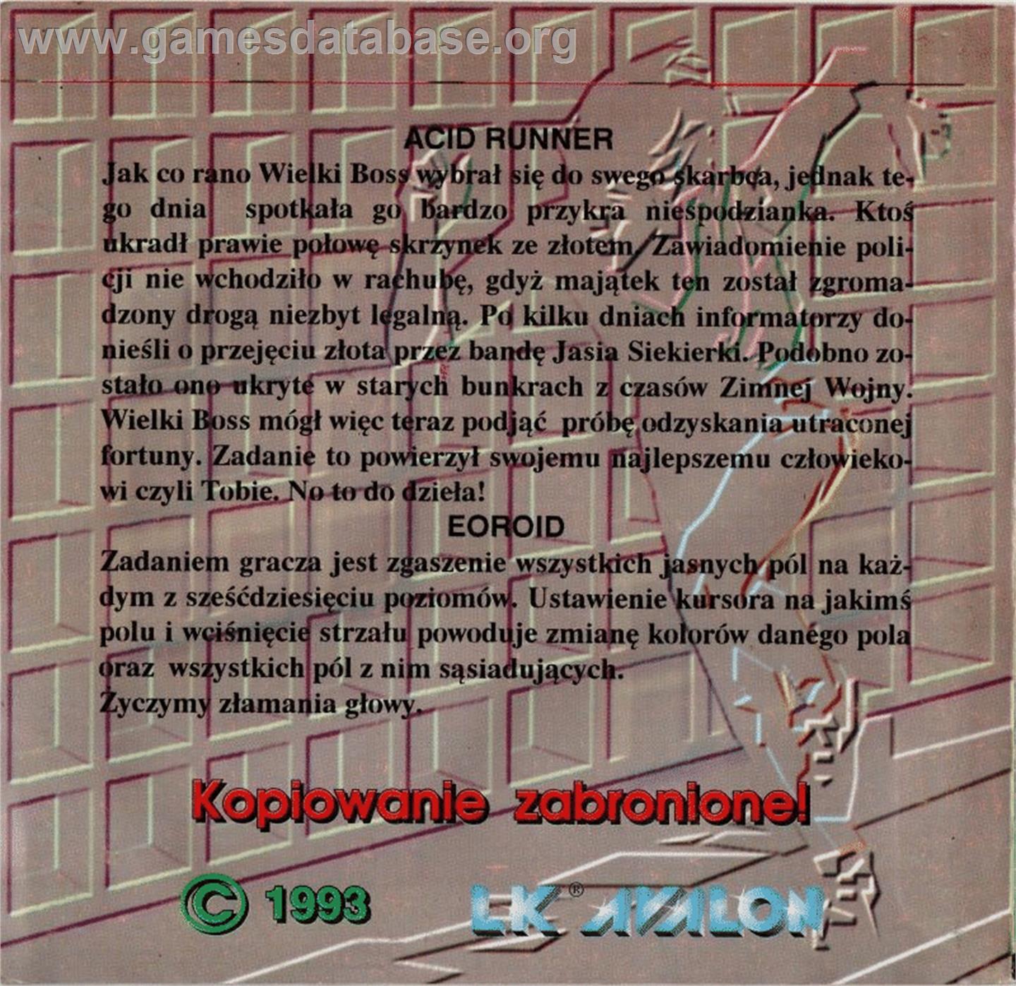 Eoroid - Commodore 64 - Artwork - Box Back