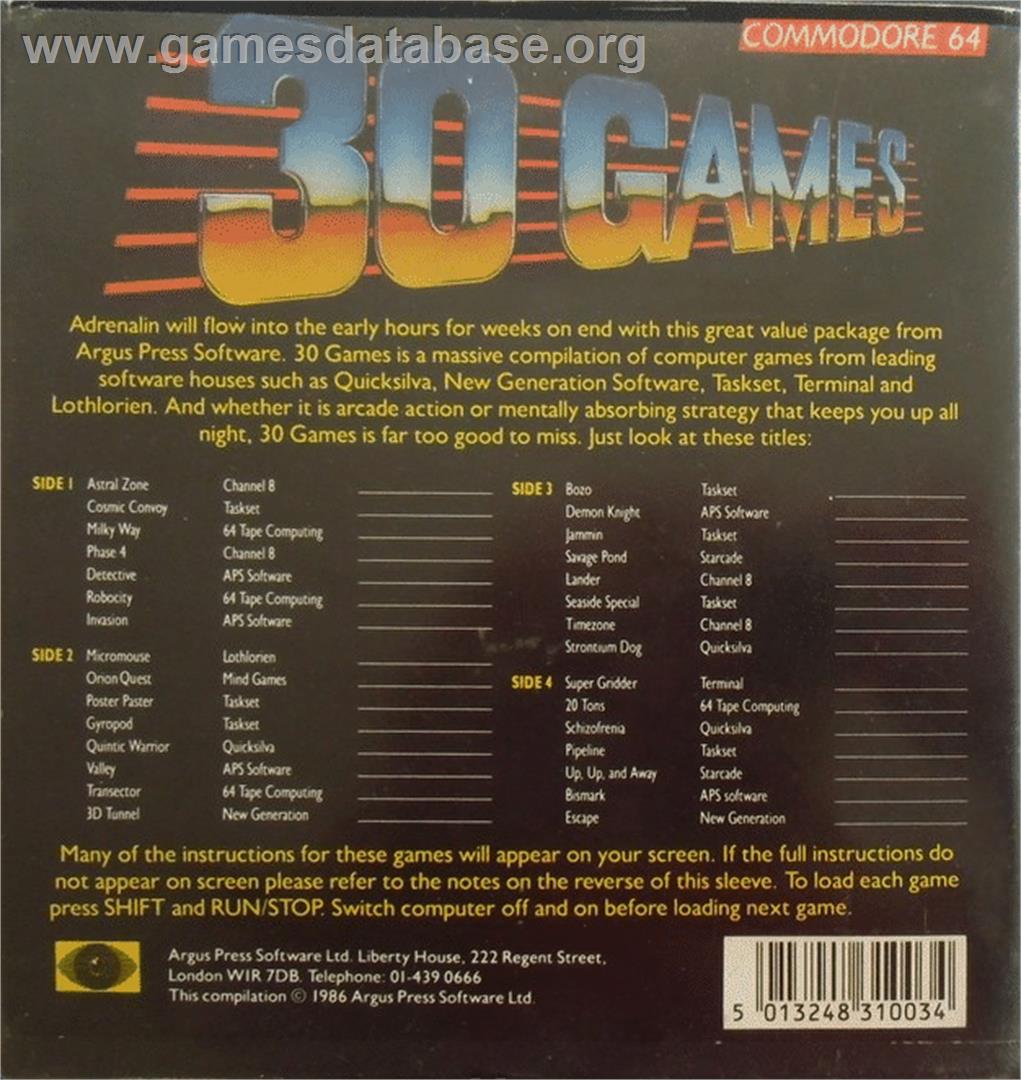 Escape - Commodore 64 - Artwork - Box Back