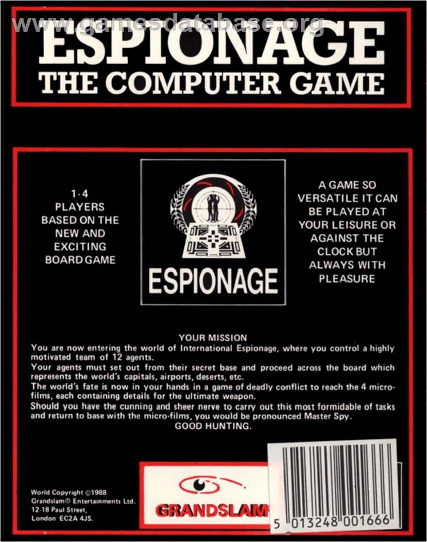 Espionage - Commodore 64 - Artwork - Box Back