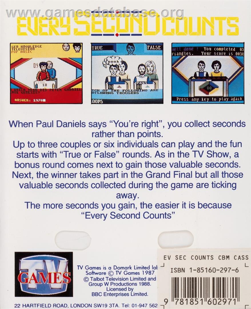 Every Second Counts - Commodore 64 - Artwork - Box Back