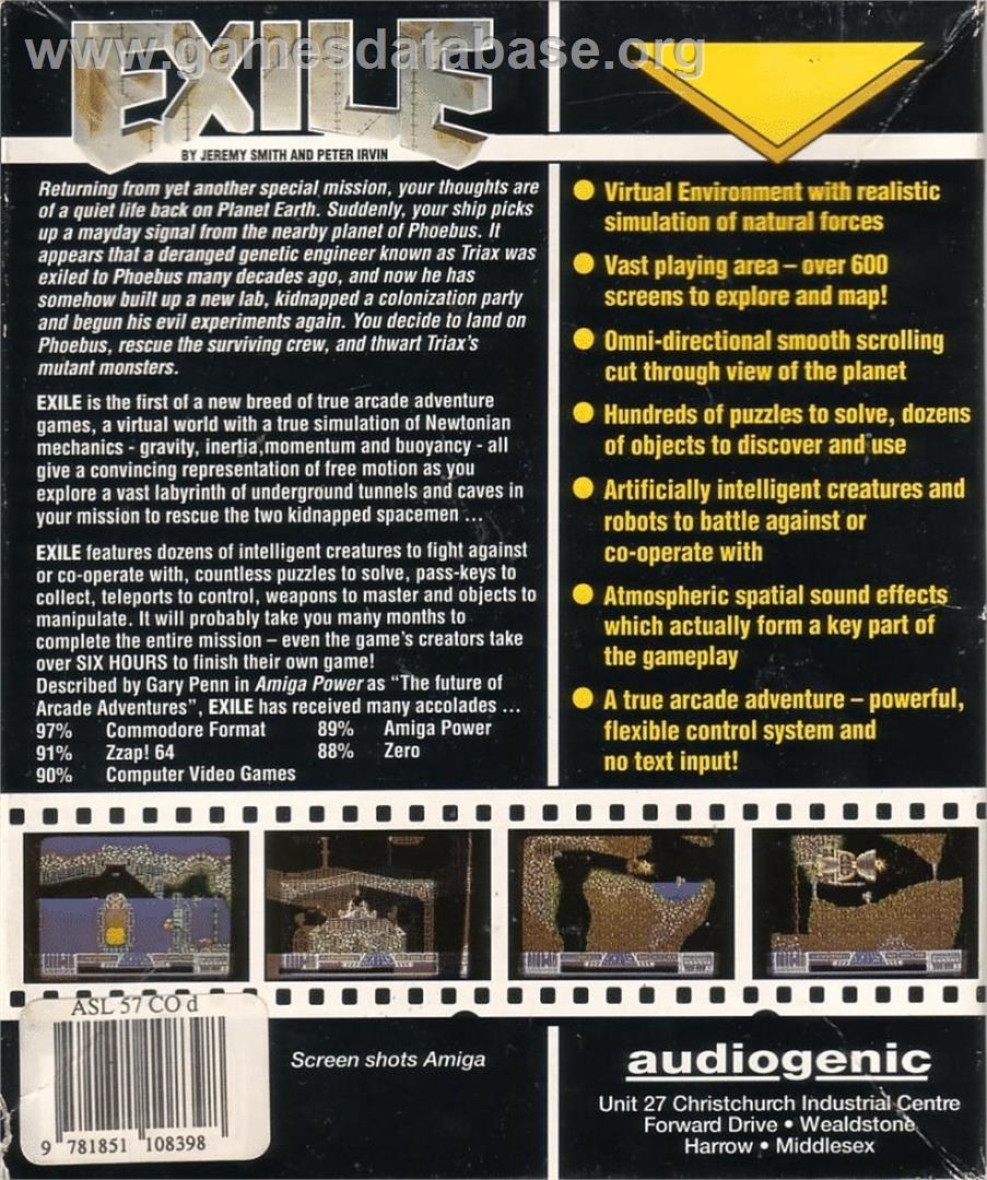 Exile - Commodore 64 - Artwork - Box Back