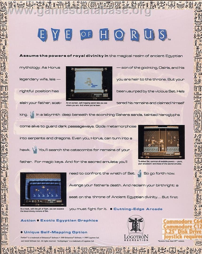 Eye Of Horus - Commodore 64 - Artwork - Box Back