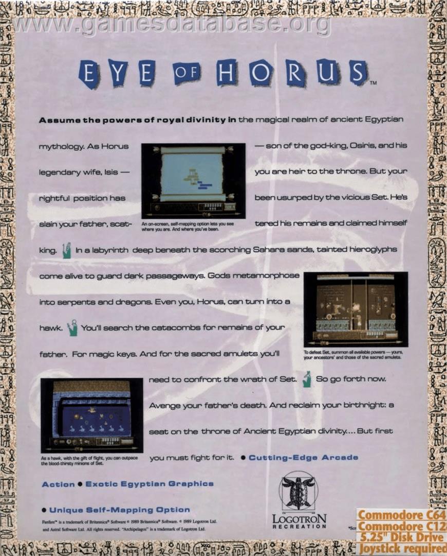 Eye of Horus - Commodore 64 - Artwork - Box Back