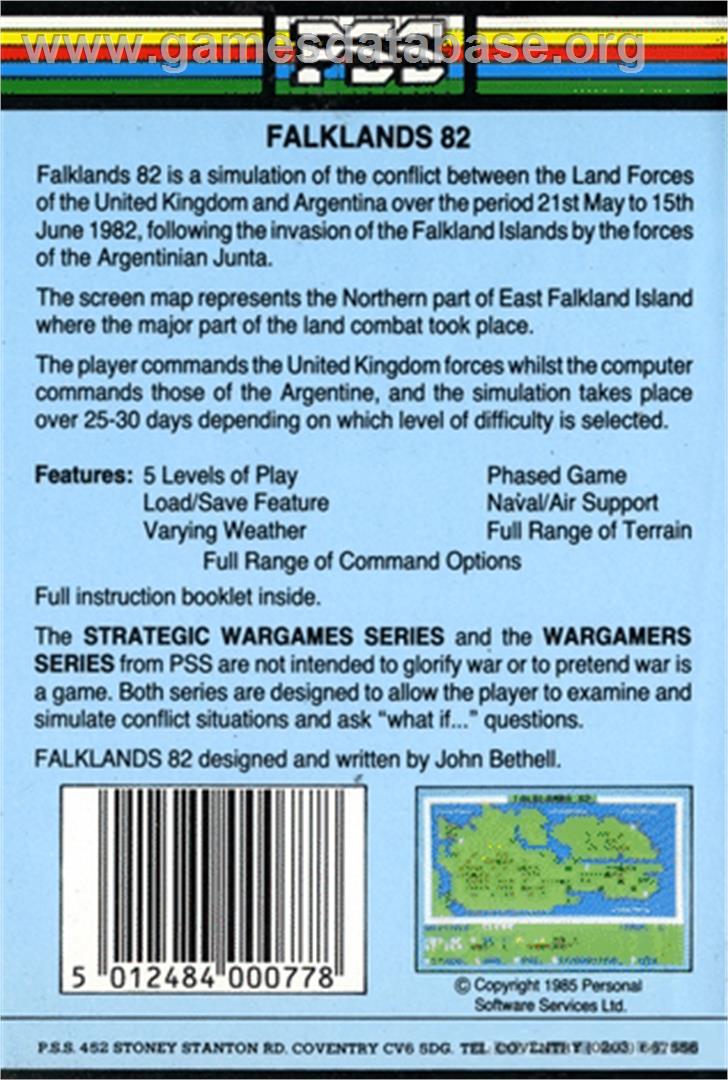 Falklands 82 - Commodore 64 - Artwork - Box Back