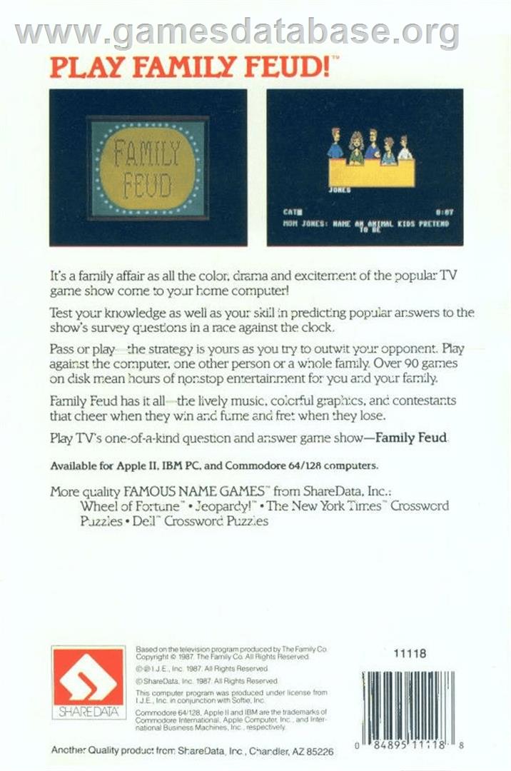 Family Feud - Commodore 64 - Artwork - Box Back