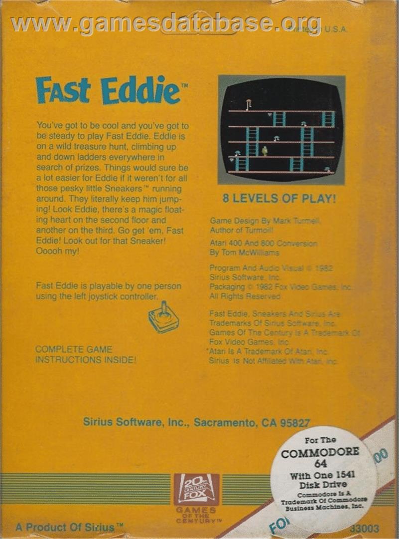 Fast Eddie - Commodore 64 - Artwork - Box Back