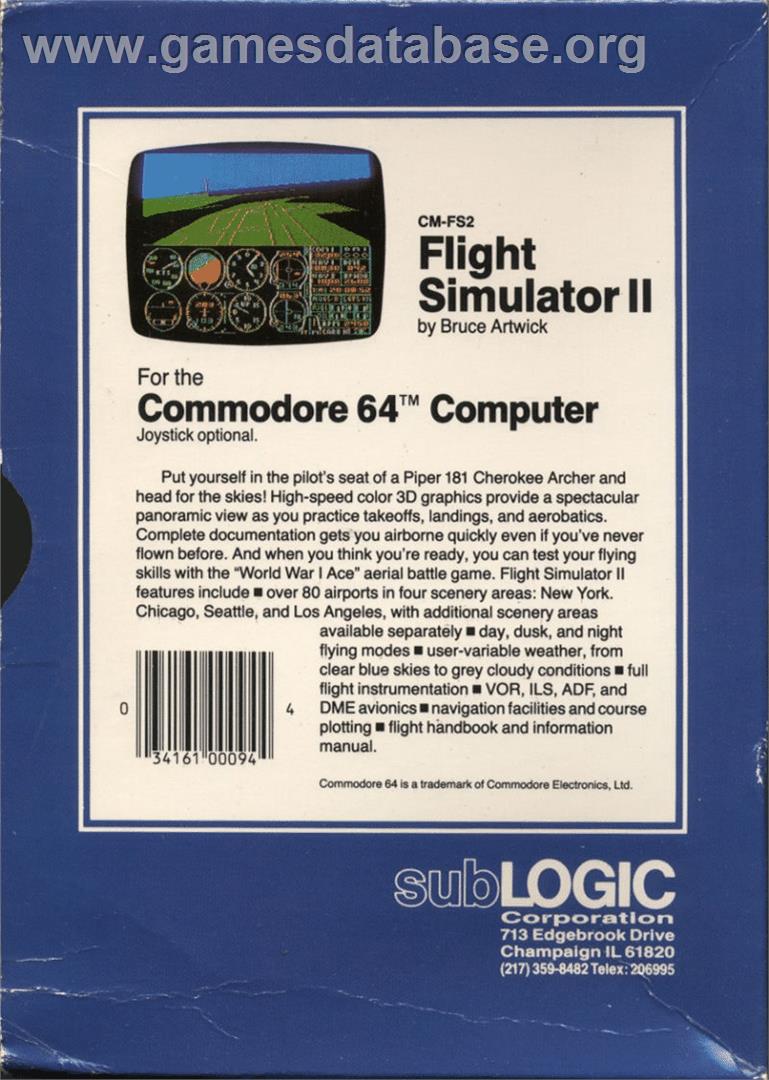 Flight Simulator 2 - Commodore 64 - Artwork - Box Back