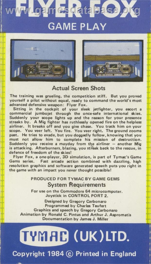 Flyer Fox - Commodore 64 - Artwork - Box Back