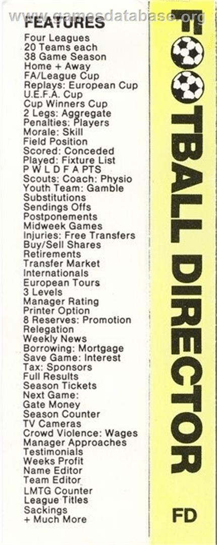 Football Director - Commodore 64 - Artwork - Box Back